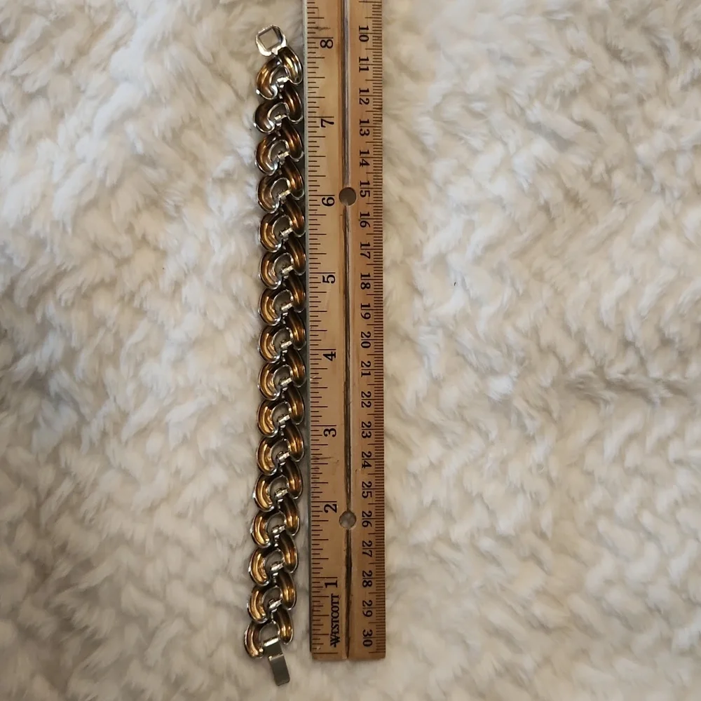 Vintage Classic 90s Gold & Silver Tone Puffy Chain Bracelet - Women